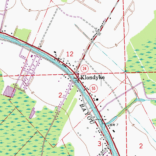 Topographic Map of Klondyke, LA