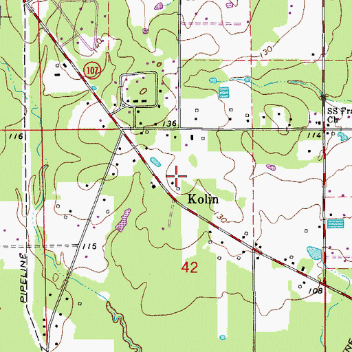 Topographic Map of Kolin, LA