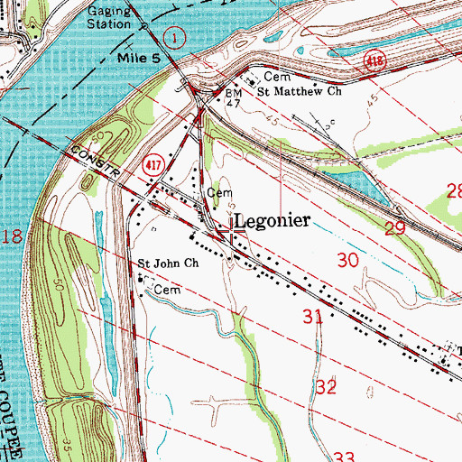 Topographic Map of Legonier, LA