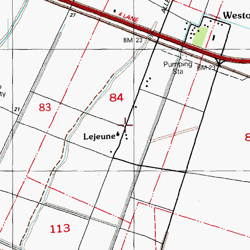 Topographic Map of Lejeune, LA