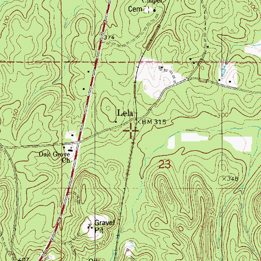 Topographic Map of Lela, LA