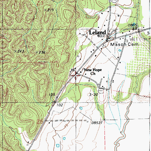 Topographic Map of Leland, LA