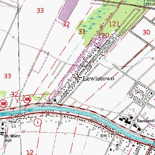 Topographic Map of Lewistown, LA