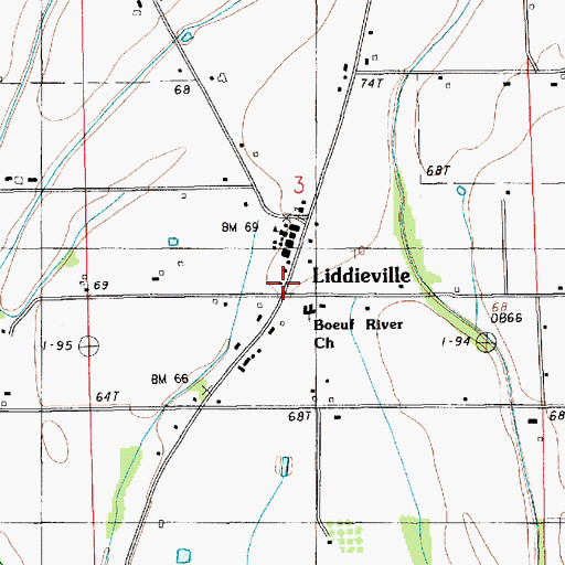 Topographic Map of Liddieville, LA