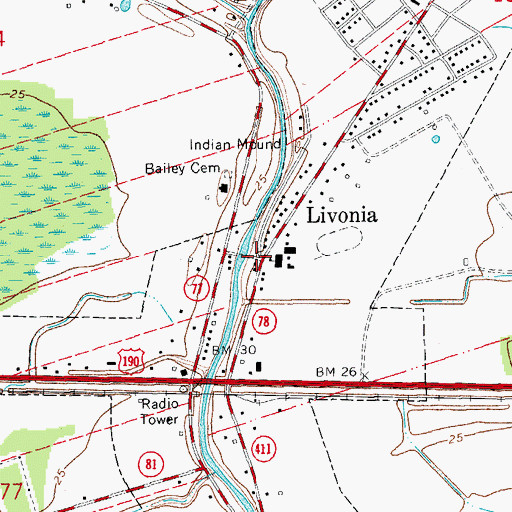 Topographic Map of Livonia, LA