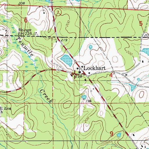 Topographic Map of Lockhart, LA