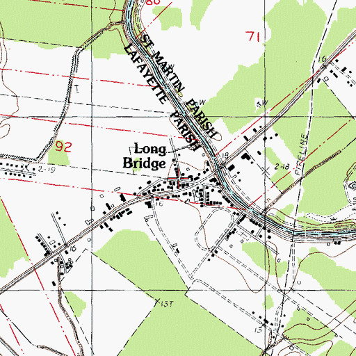 Topographic Map of Long Bridge, LA