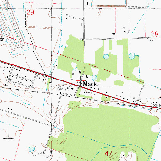 Topographic Map of Mack, LA