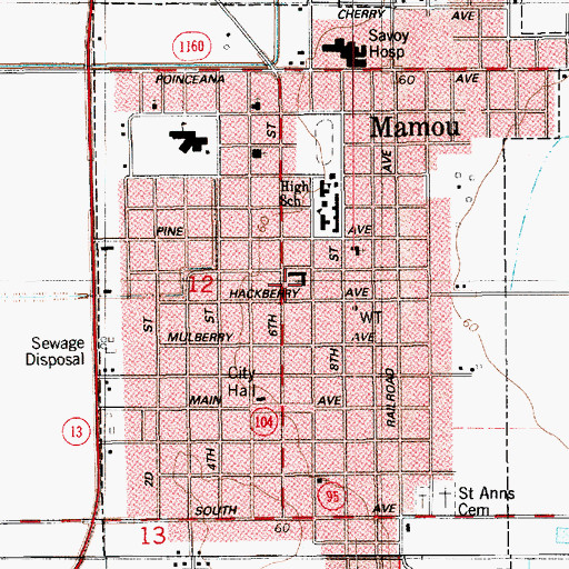 Topographic Map of Mamou, LA