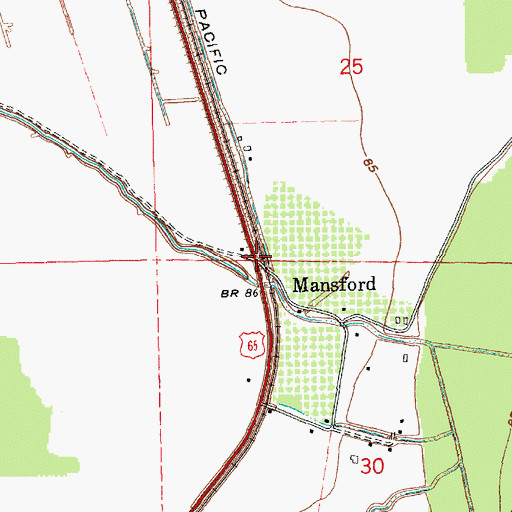 Topographic Map of Mansford, LA