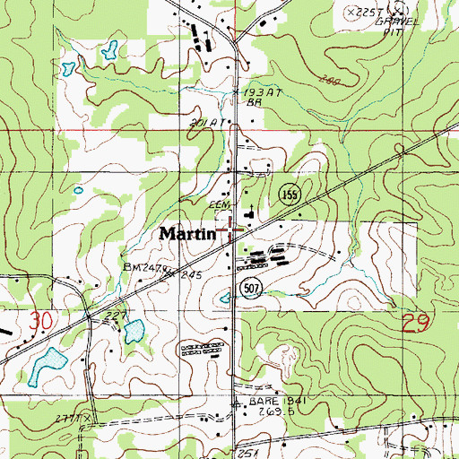 Topographic Map of Martin, LA