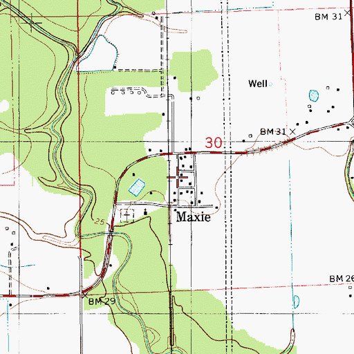Topographic Map of Maxie, LA
