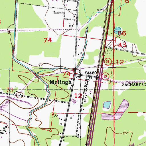 Topographic Map of McHugh, LA