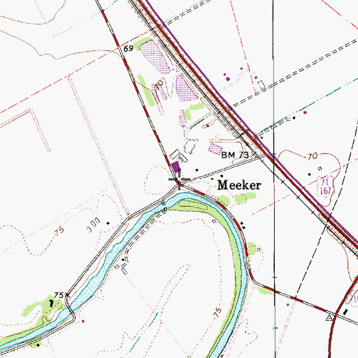 Topographic Map of Meeker, LA