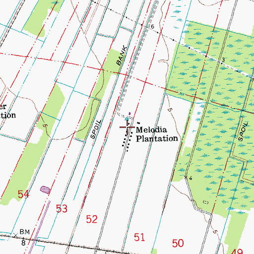 Topographic Map of Melodia Plantation, LA