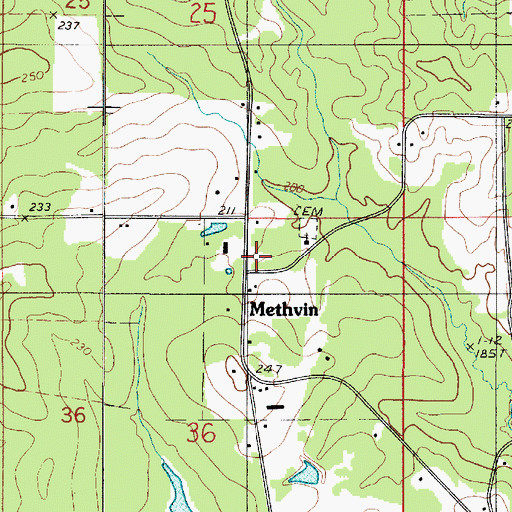 Topographic Map of Methvin, LA