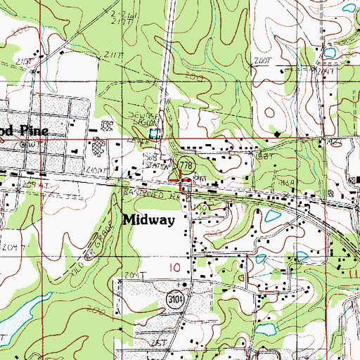Topographic Map of Midway, LA