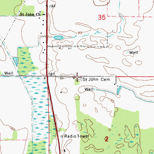 Topographic Map of Saint John Cemetery, AR