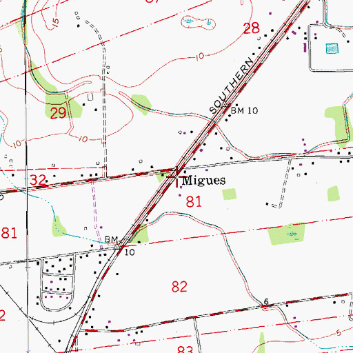 Topographic Map of Migues, LA