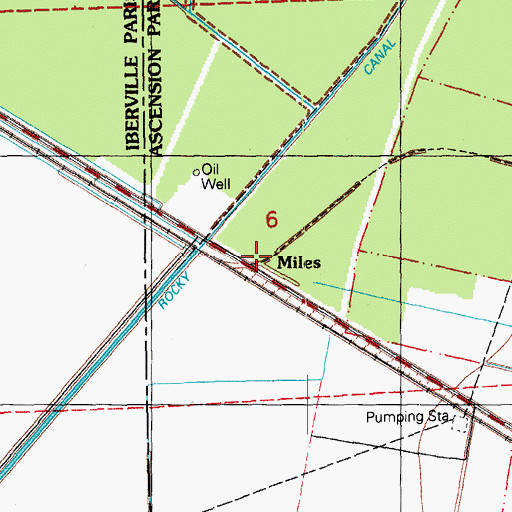 Topographic Map of Miles, LA