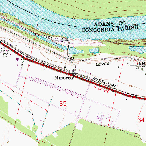 Topographic Map of Minorca, LA