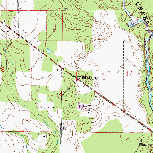 Topographic Map of Mittie, LA