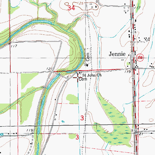 Topographic Map of Saint John Church, AR