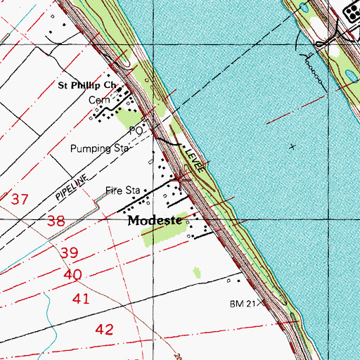 Topographic Map of Modeste, LA