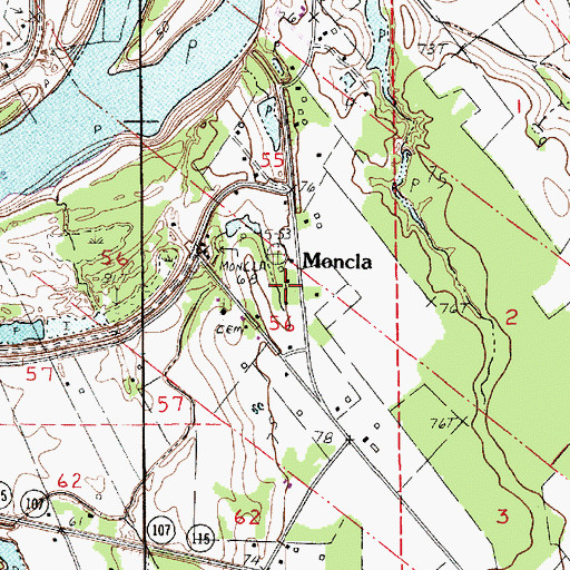 Topographic Map of Montcla, LA