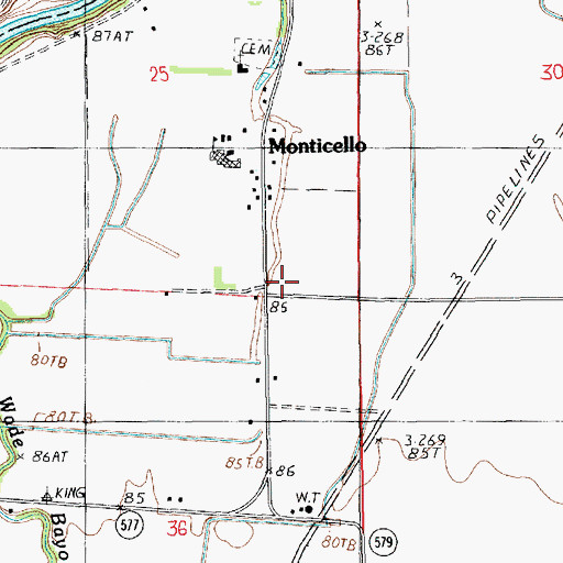 Topographic Map of Monticello, LA