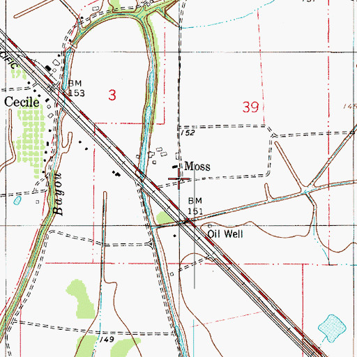 Topographic Map of Moss, LA