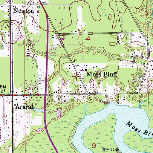 Topographic Map of Moss Bluff, LA