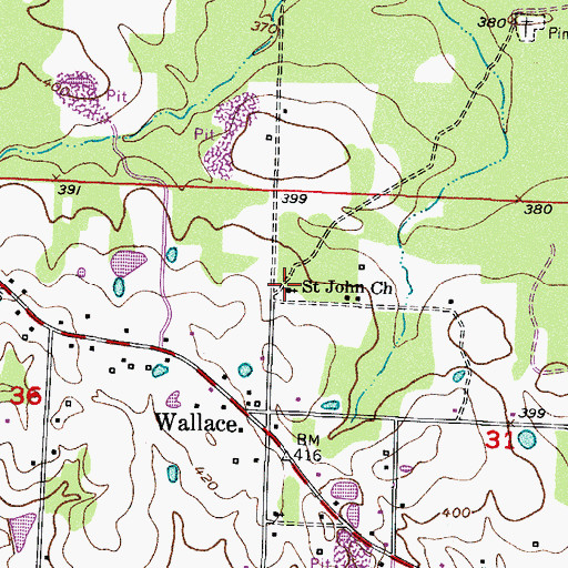 Topographic Map of Saint John Church, AR