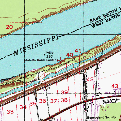 Topographic Map of Mulatto Bend Landing, LA