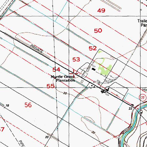 Topographic Map of Myrtle Grove Plantation, LA