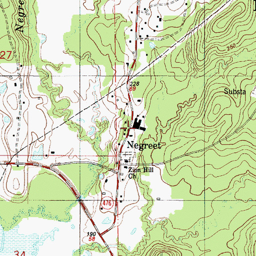 Topographic Map of Negreet, LA