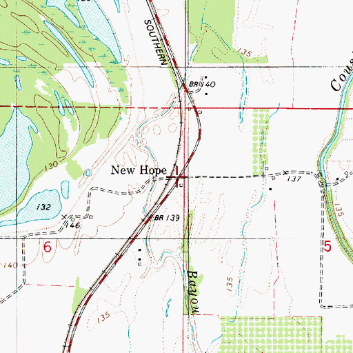 Topographic Map of New Hope, LA