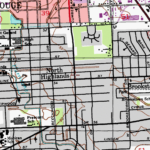 Topographic Map of North Highlands, LA