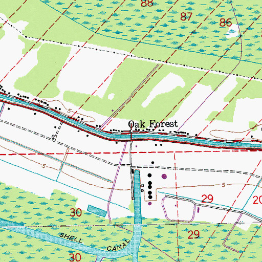Topographic Map of Oak Forest, LA