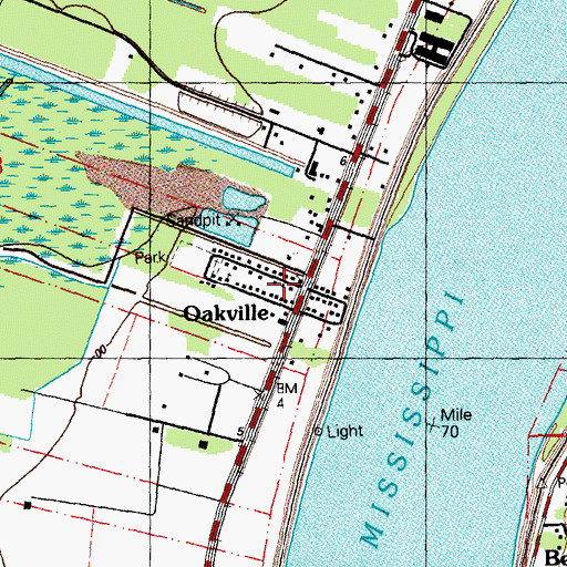 Topographic Map of Oakville, LA