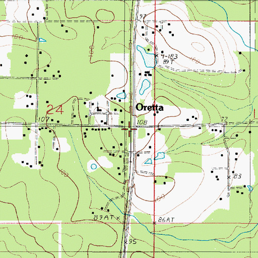 Topographic Map of Oretta, LA