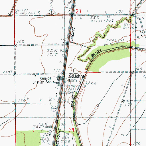 Topographic Map of Saint Johns Cemetery, AR
