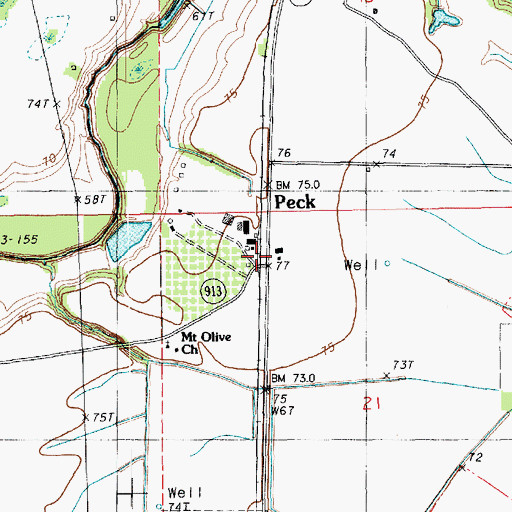 Topographic Map of Peck, LA