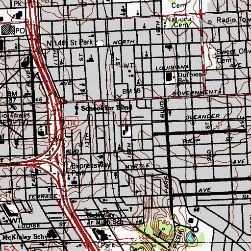 Topographic Map of Perkins Road School (historical), LA