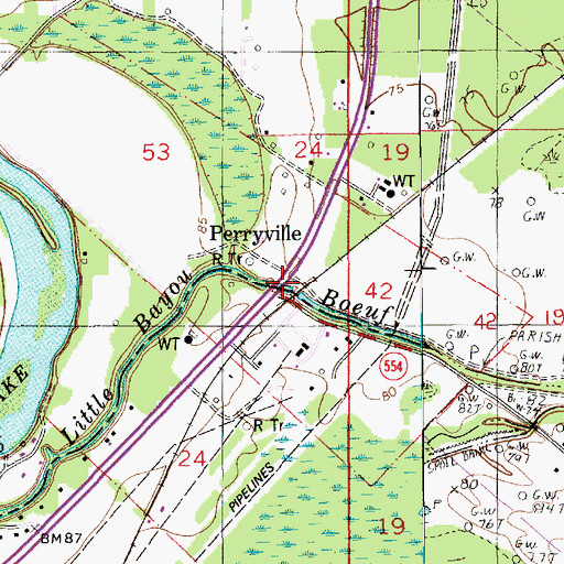 Topographic Map of Perryville, LA