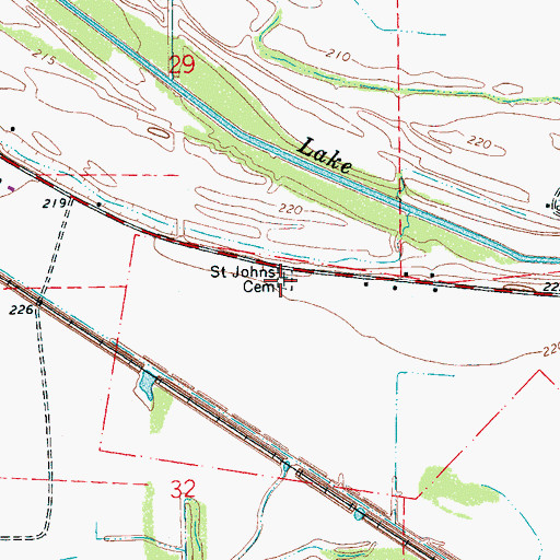Topographic Map of Saint Johns Cemetery, AR
