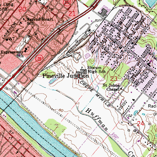 Topographic Map of Pineville Junction, LA