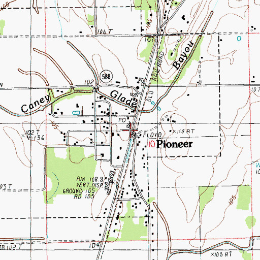 Topographic Map of Pioneer, LA