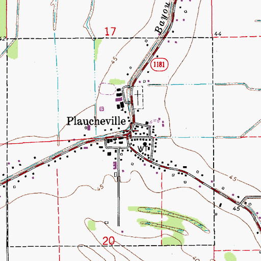 Topographic Map of Plaucheville, LA