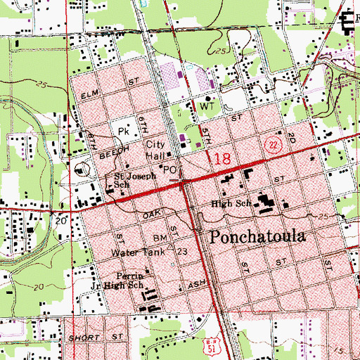 Topographic Map of Ponchatoula, LA